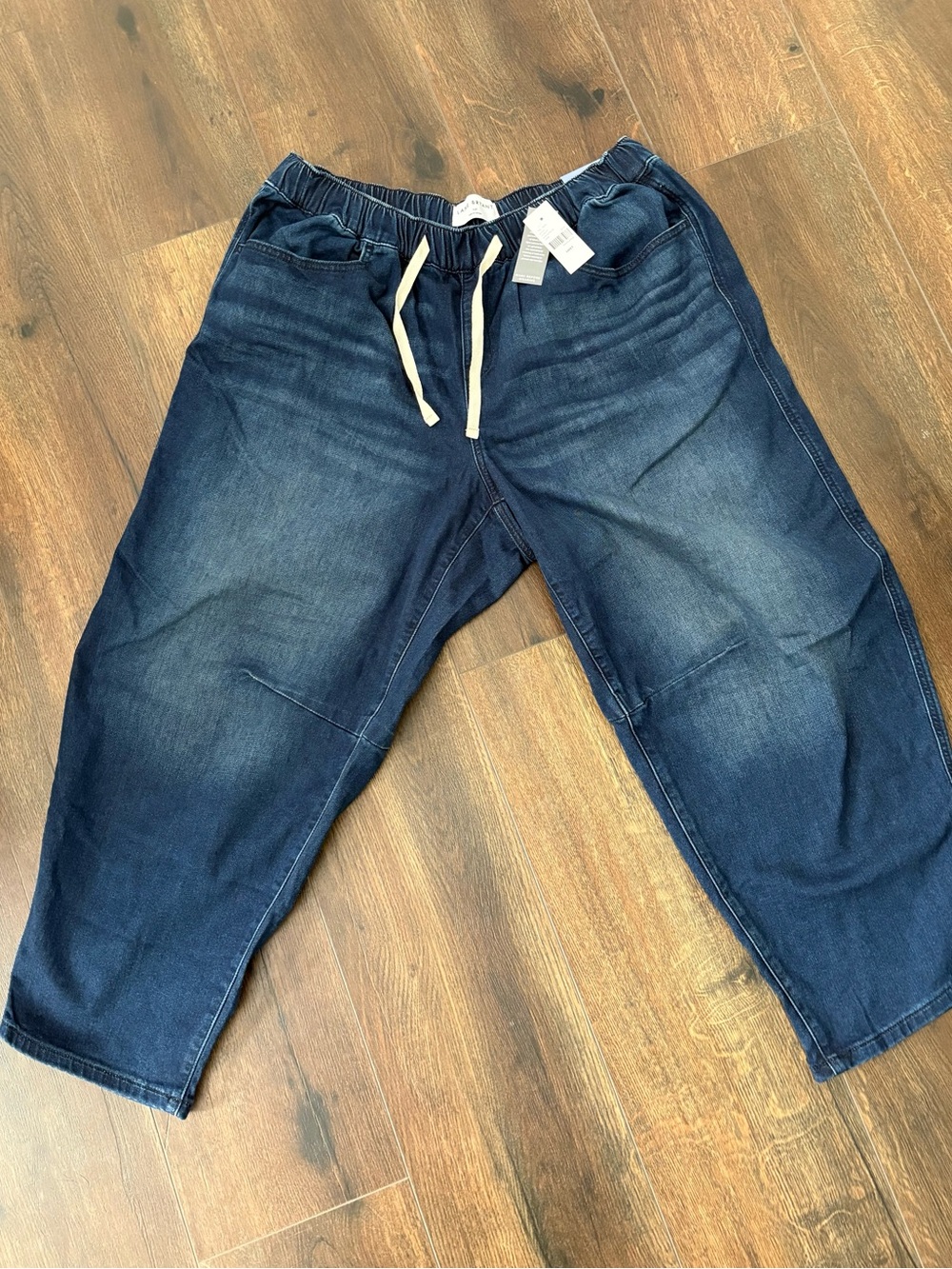 NWT Lane Bryant Dark Blue Drawstring Cloud Knit Barrel Denim Jeans
